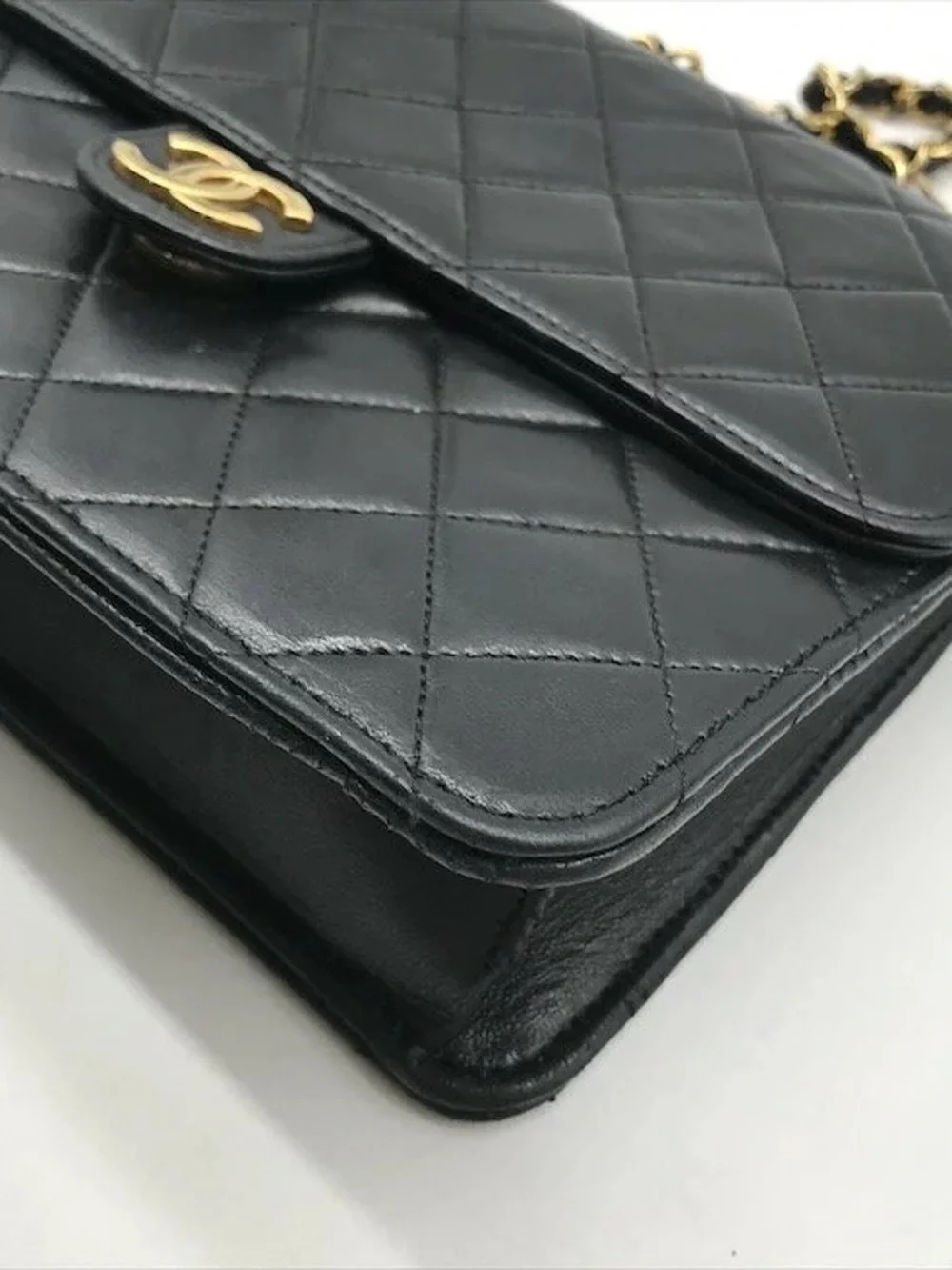 Authentic CHANEL Classic mini single flap black lambskin shoulder bag